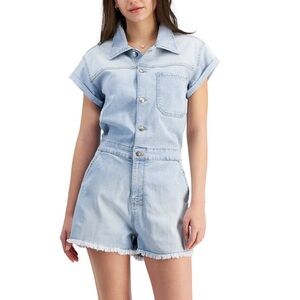 Celebrity Pink Women’s Denim Festival Frayed Hem Light Blue Jean Romper Western